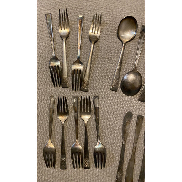 Vtg National Silver Co Silverware King Edward Cavalcade 22 Pc Set Antique